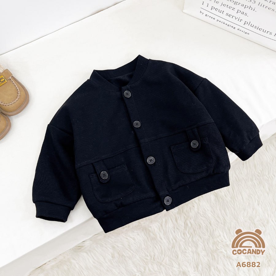 Áo khoác bomber lót nỉ ĐEN 2 túi quai cài cúc