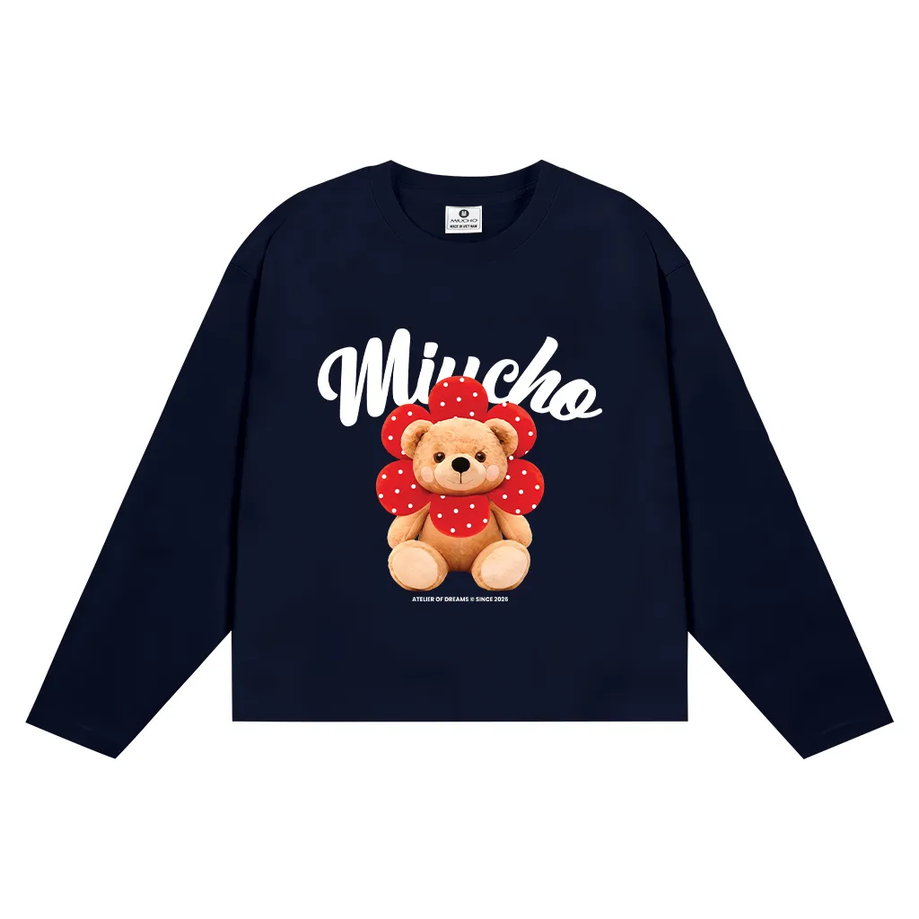 Áo thun nữ boxy tay dài Miucho vải dày dặn thoáng mát đứng form hình gấu dễ thương 2950