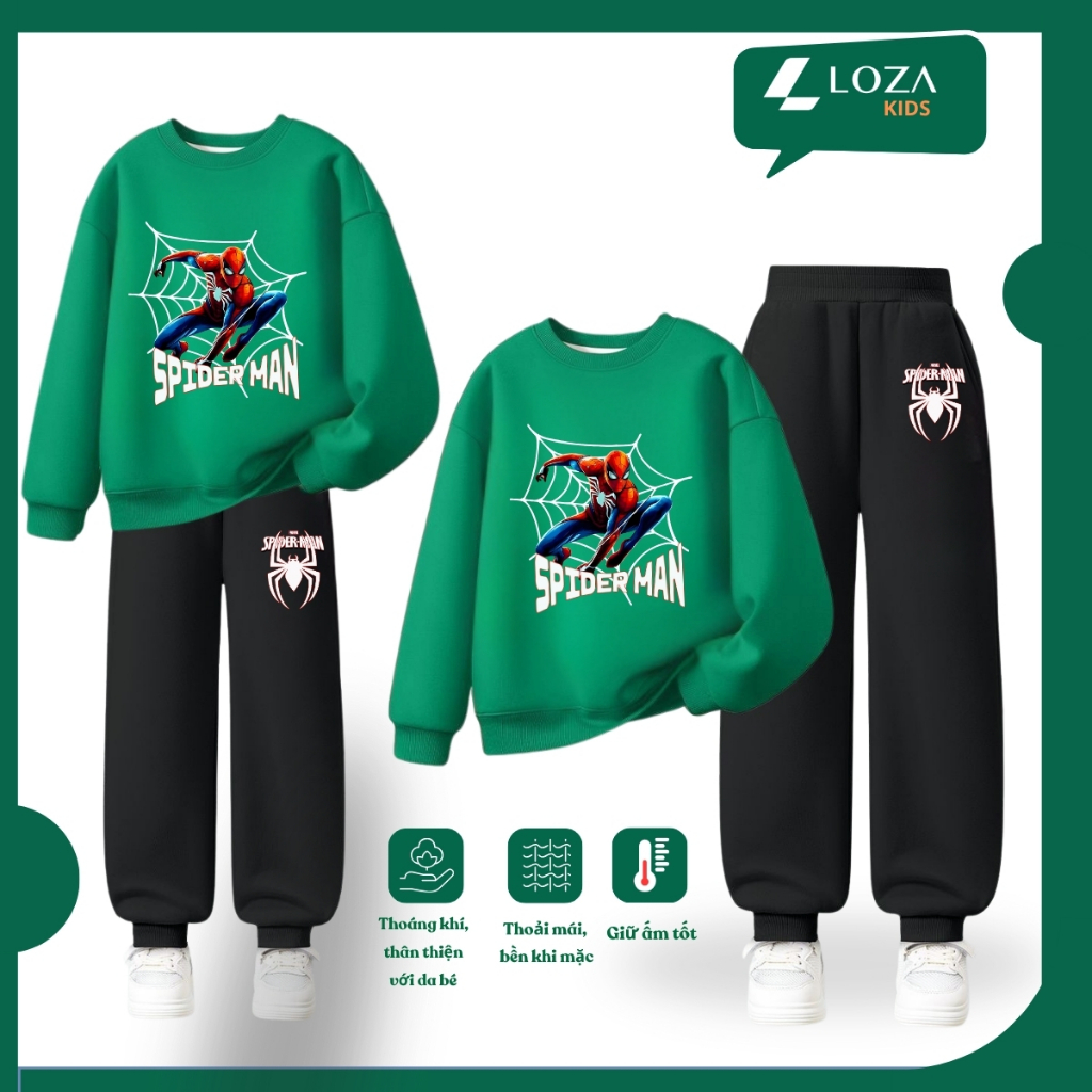 Set bộ nỉ bé trai in hình SPIDER MAN, người nhện - Loza Kids BI335