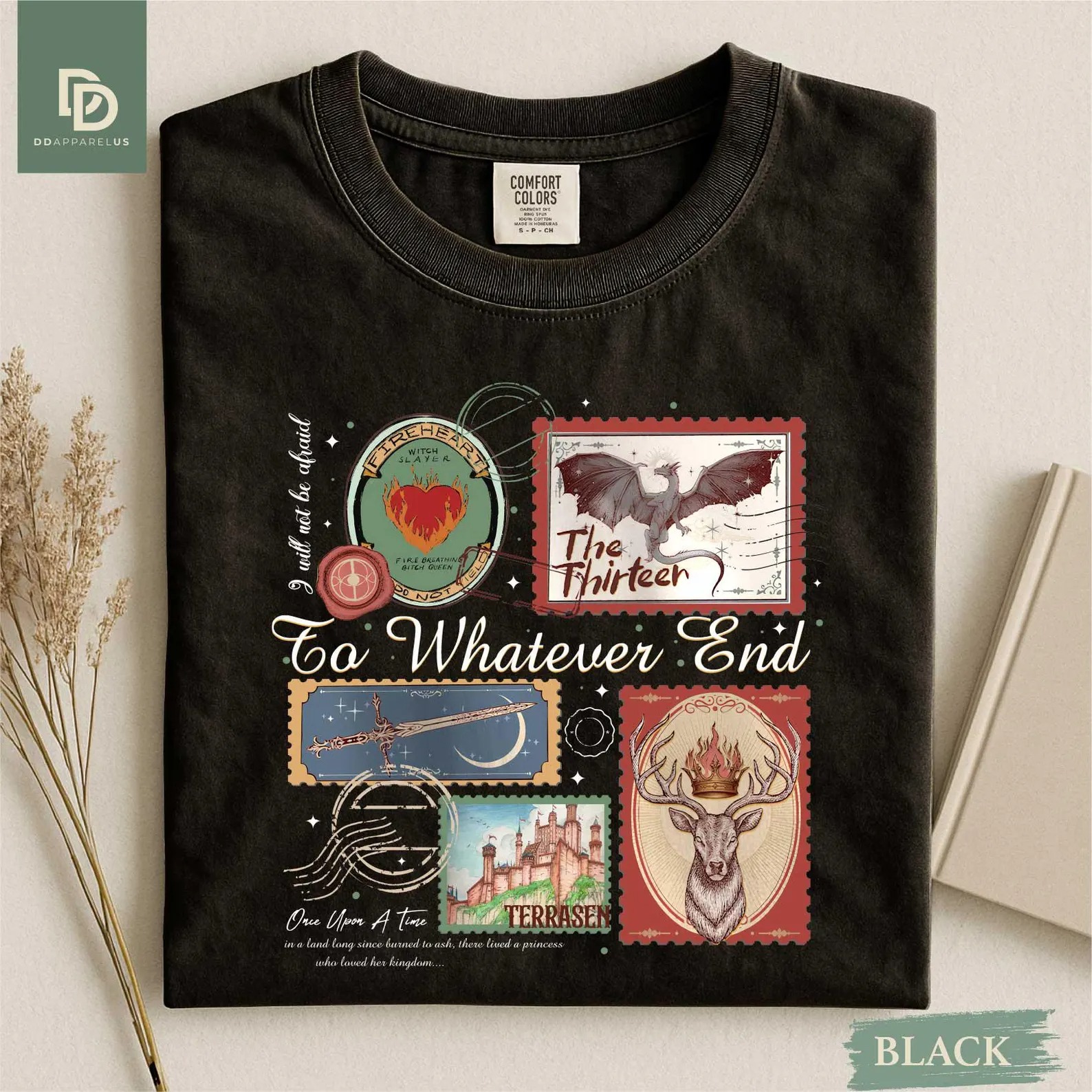 Soft Graphic Tee with Bookish Stamp Design