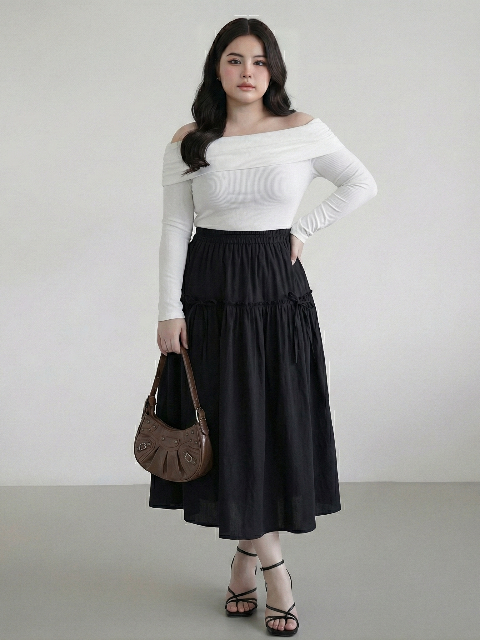 Chân váy dáng dài phối nơ bigsize CV322 dành cho nàng béo mập từ 55-90kg