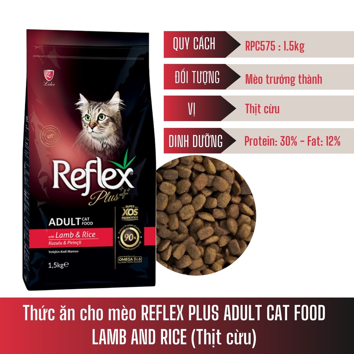 Thức ăn cho mèo REFLEX PLUS ADULT CAT FOOD LAMB AND RICE (Thịt cừu) 1.5KG_thumbnail_1