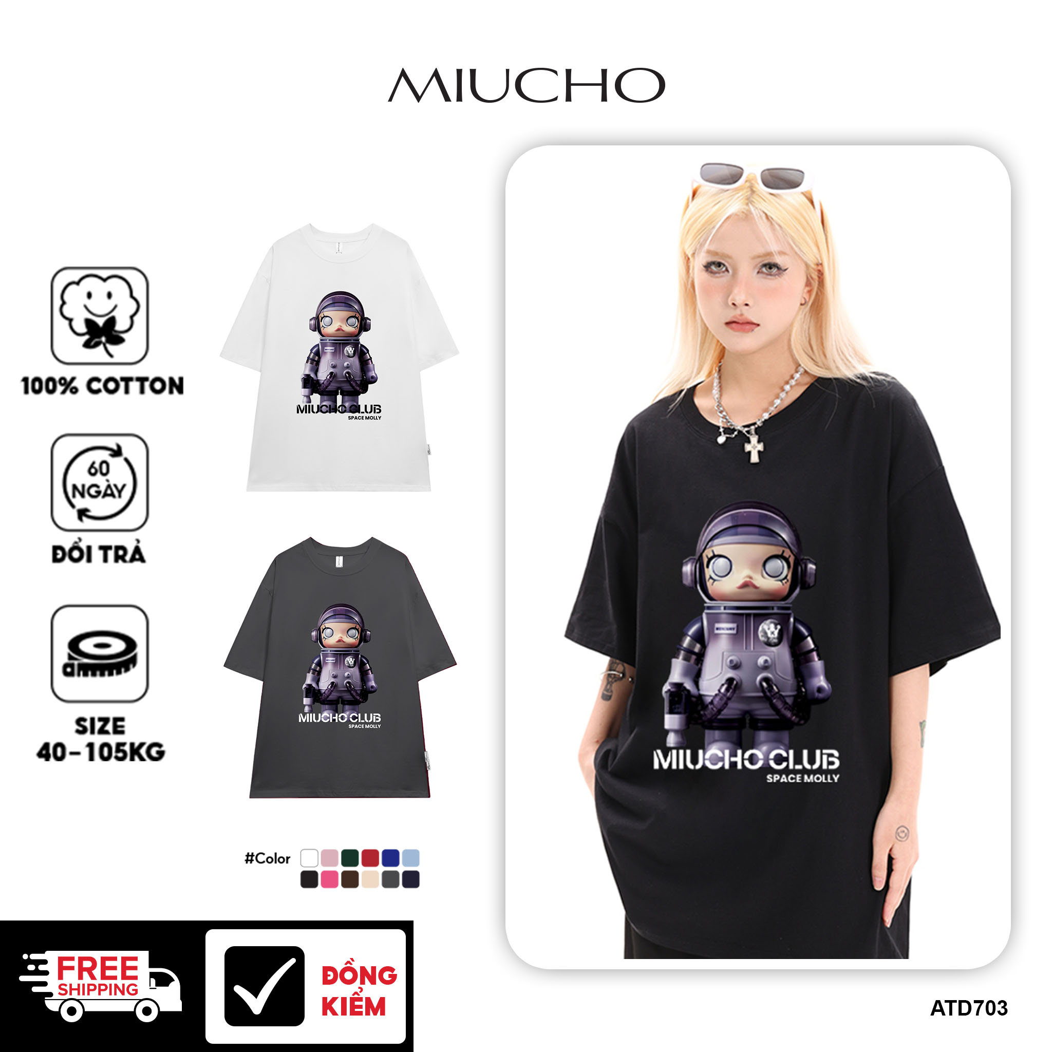 Áo thun unisex phi hành gia local brand form rộng ATD703 Miucho cotton cổ tròn in mix_thumbnail_1