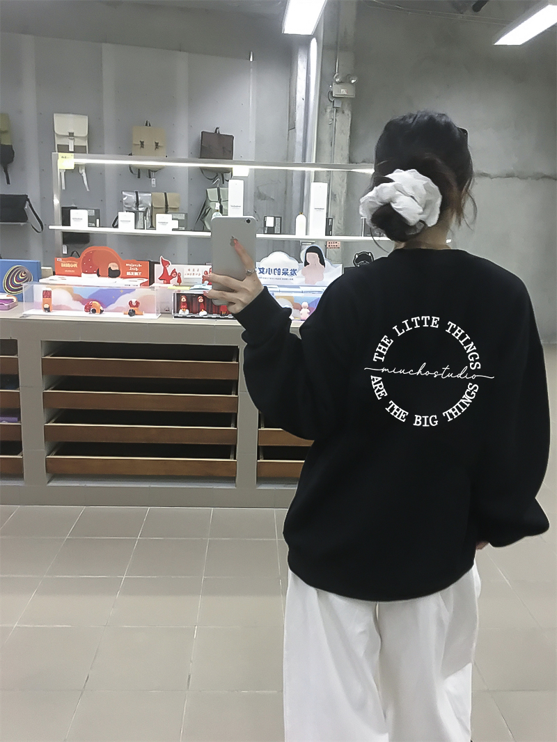 Áo sweater nữ form boxy 1907 Miucho cổ tròn vải nỉ bông 350 GSM in basic_thumbnail_5