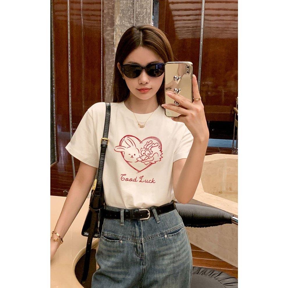 Áo thun nữ Tết form vừa regular ARD911 Miucho Chic cotton cổ tròn in artwork_thumbnail_6
