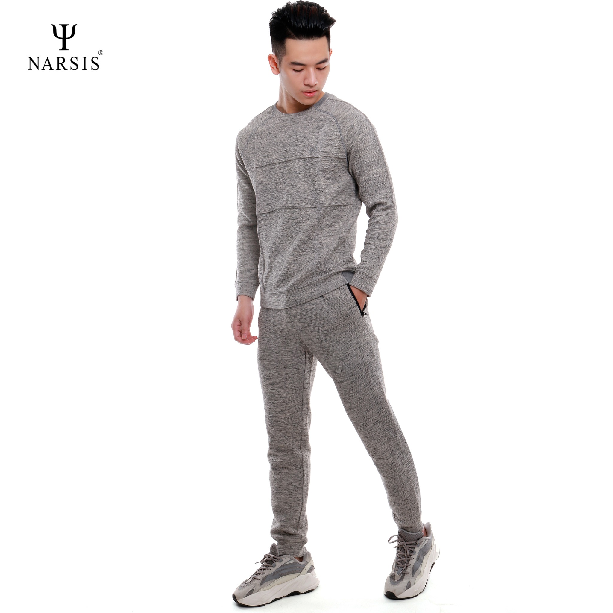 BỘ NAM THU ĐÔNG NARSIS  MÀU GHI E8019 NARSIS CHẤT LIỆU THOÁNG MÁT, DỄ CHỊU, THOẢI MÁI CẢ NGÀY, DỄ...