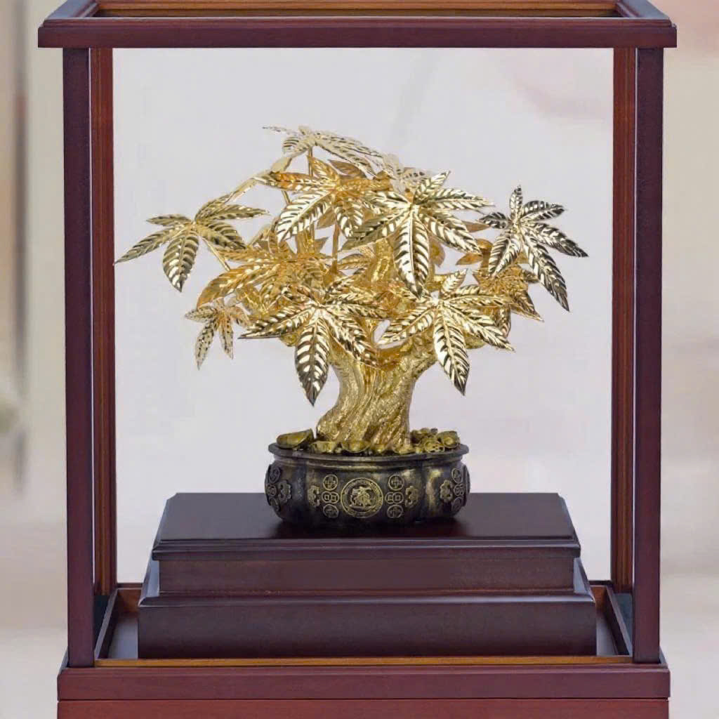 Cây kim ngân tài lộc mạ vàng 24k KT 36CM X 29X 17CM 