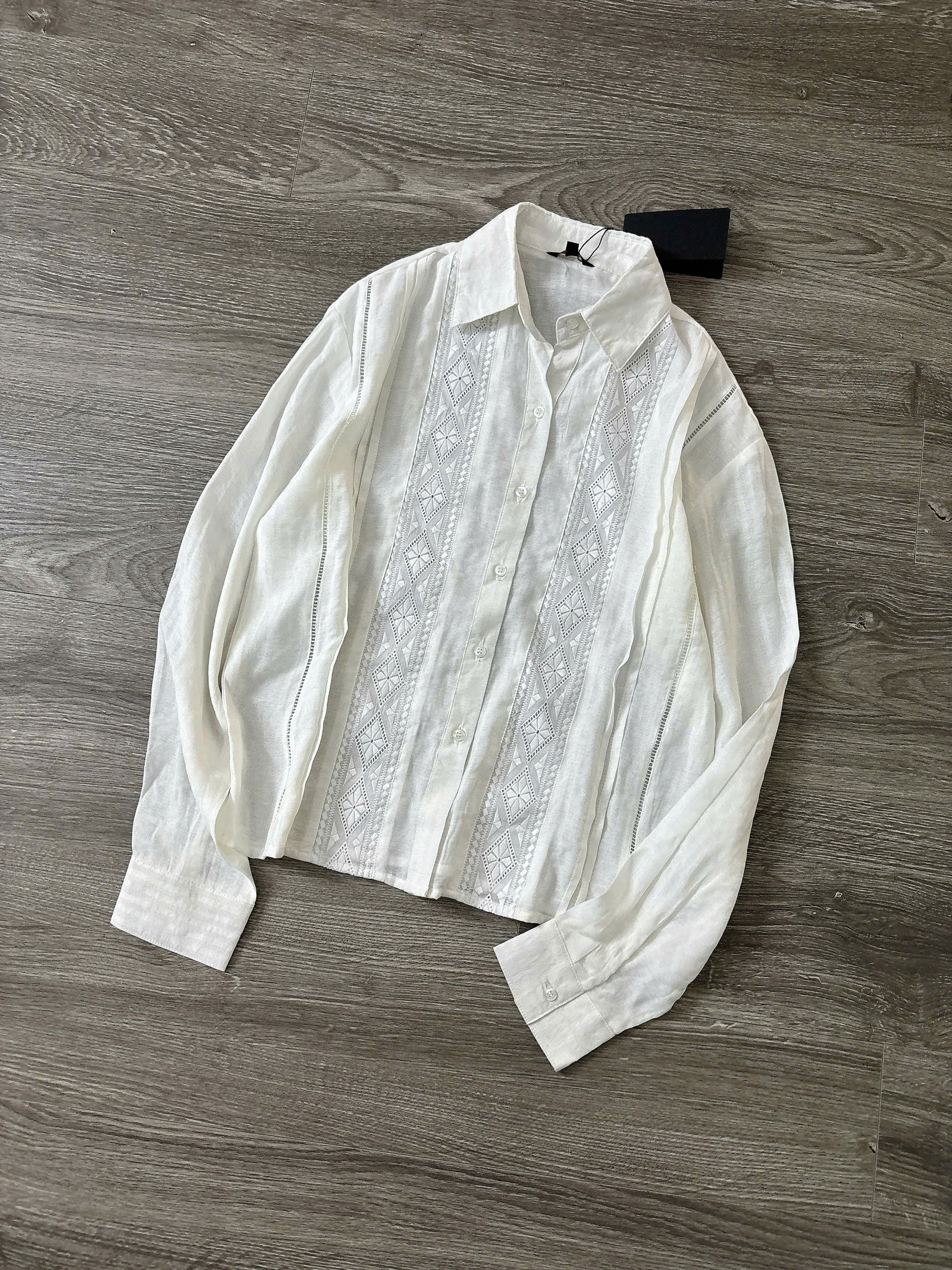 HA638 Áo somi phối ren lỗi tách màu