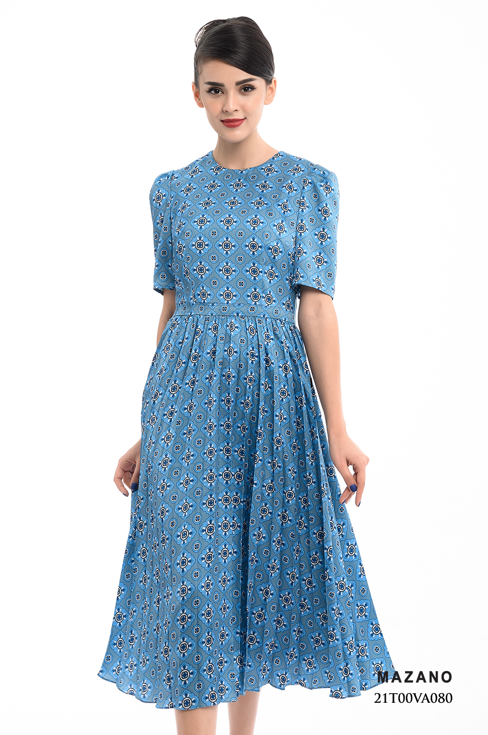 Đầm xanh họa tiết xếp ly_thumbnail_3