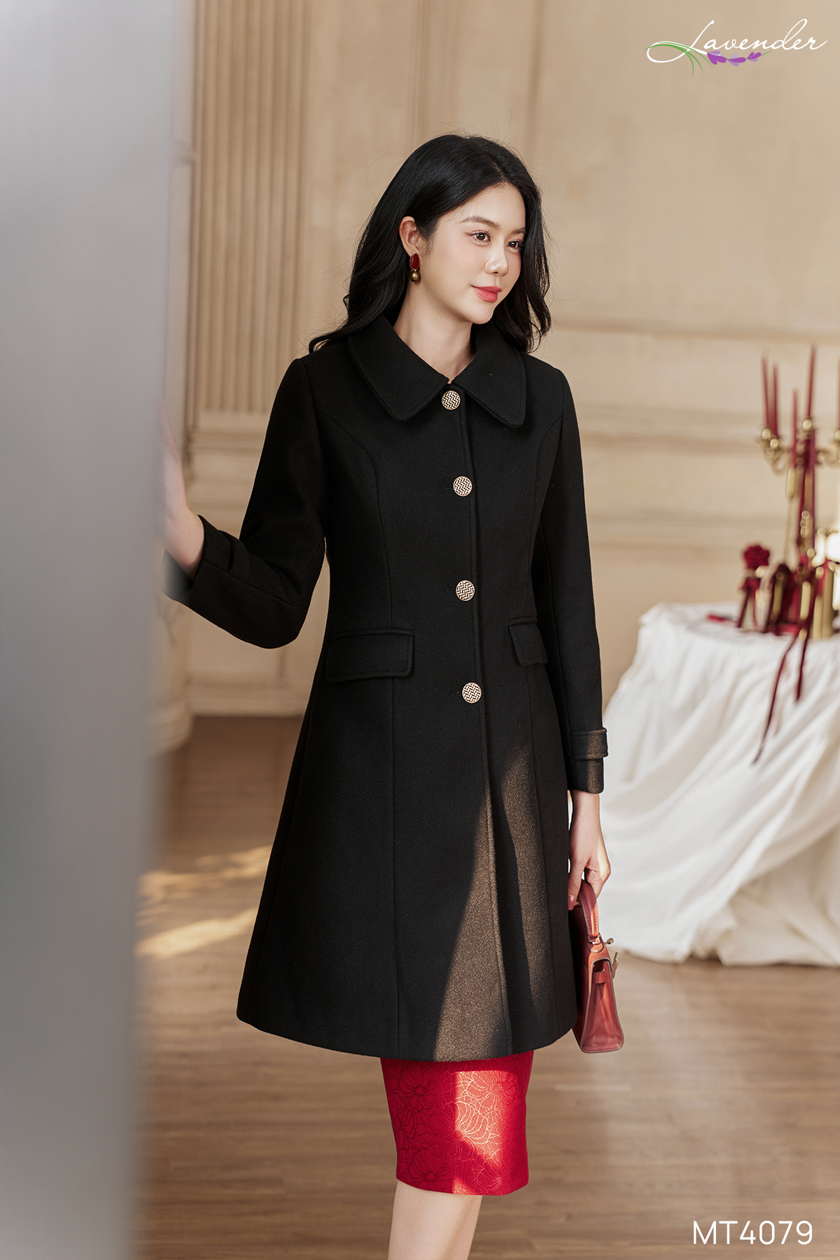 Áo măng tô dạ tay dài phối 6 cúc MT4079