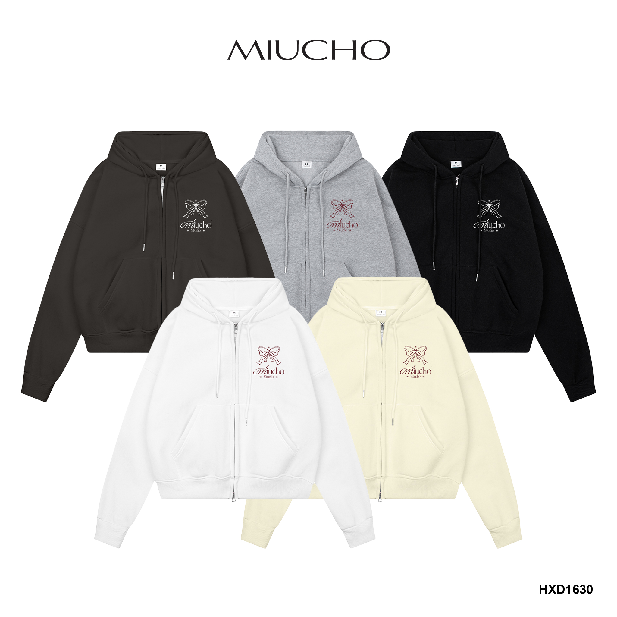 Áo hoodie zip form boxy local brand vải nỉ bông dày dặn khóa kéo HXD1630 Miucho in mix_thumbnail_1