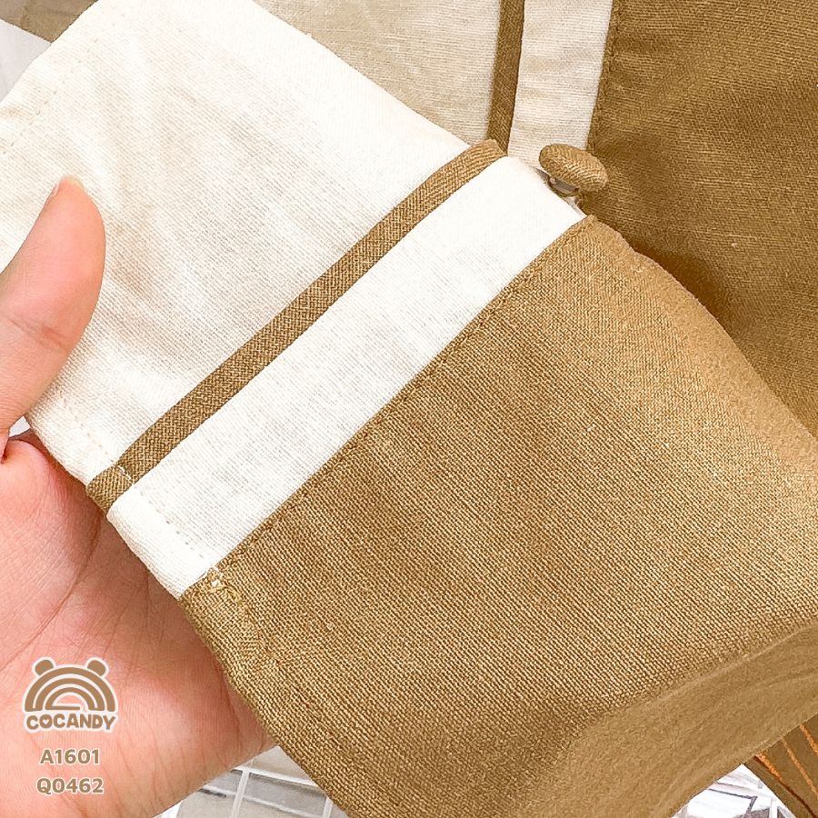 Áo dài linen NÂU phối BE cúc chéo_thumbnail_1
