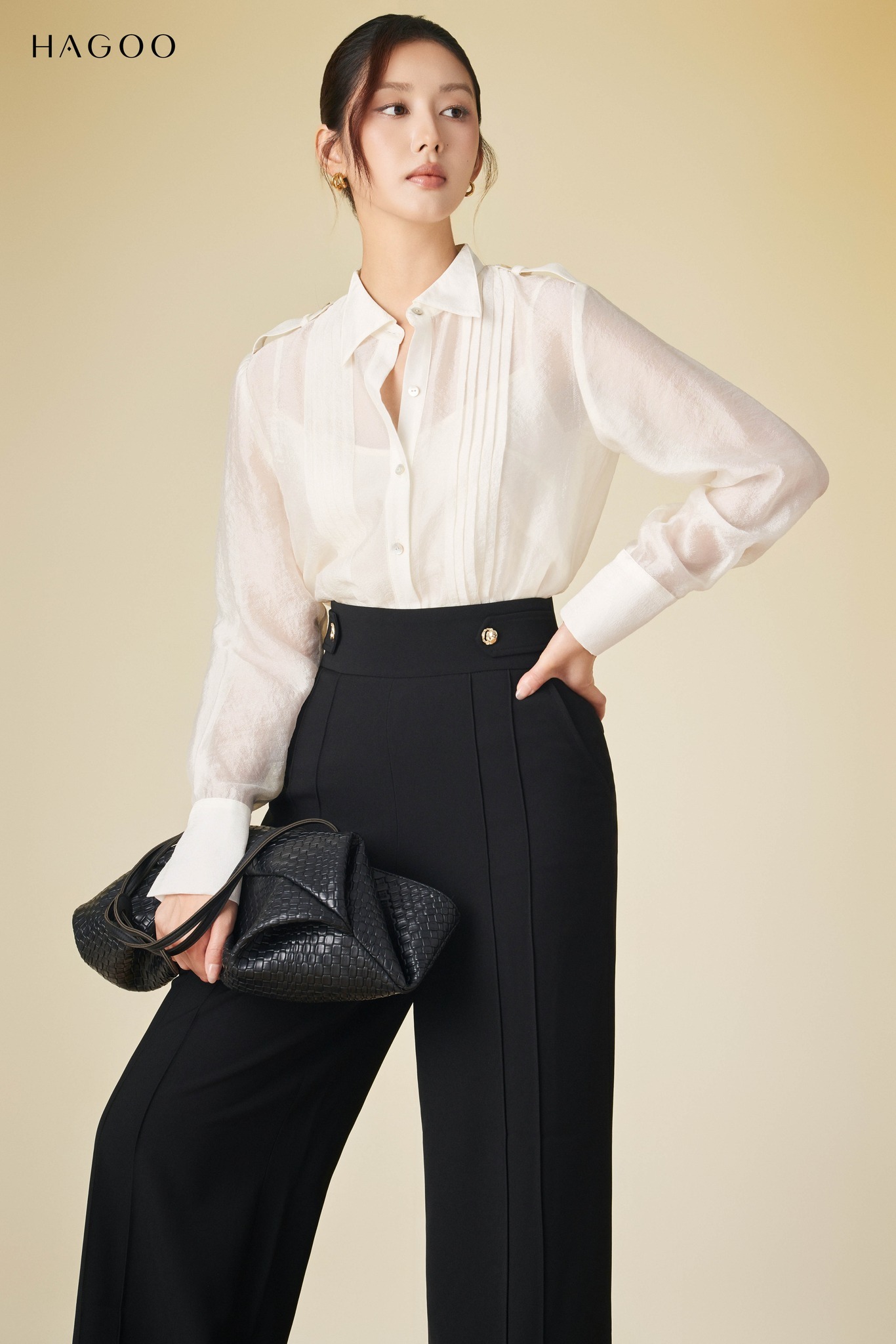 Quần âu suông cạp trang trí HAGOO