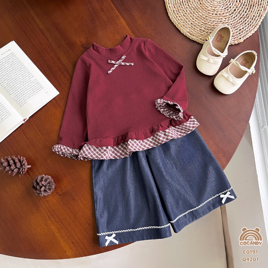 Áo dài ĐỎ phối bèo kẻ caro_thumbnail_1