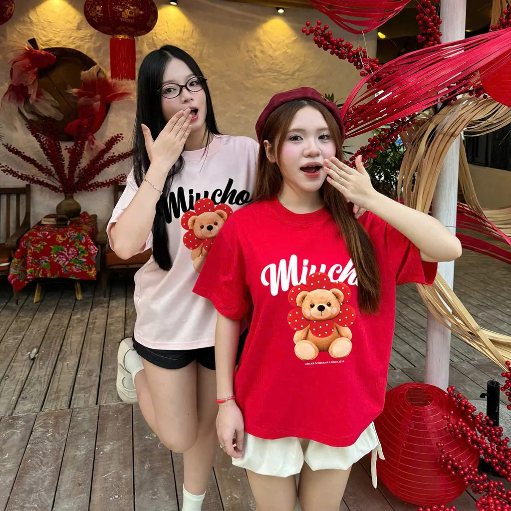 Áo thun nữ form boxy Tết 2026 Miucho vải dày dặn mềm mại tôn dáng hình gấu dễ thương 2948_thumbnail_4