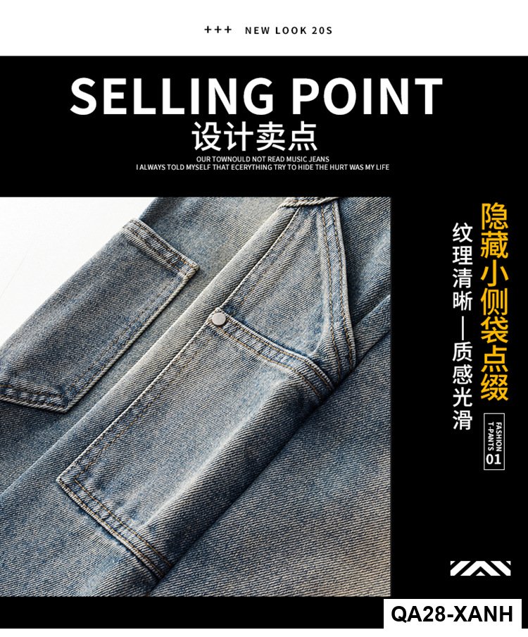 Quần Jean Nam Đường Phố Mỹ Cao Cấp – Retro Giặt Đau Khổ, Rách Hai Đầu Gối, Dáng Thẳng Màu Vàng Bùn