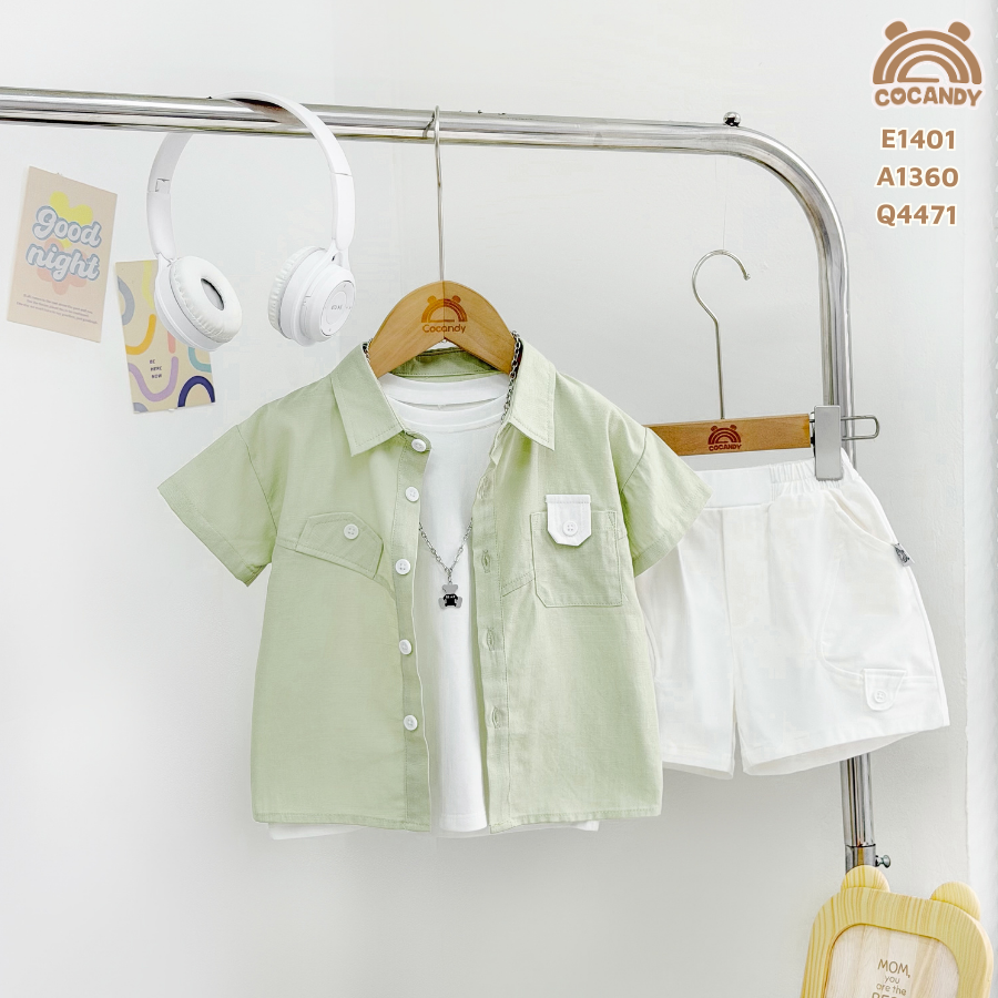 Áo cộc sơ mi thô gân XANH đáp túi kiểu_thumbnail_1