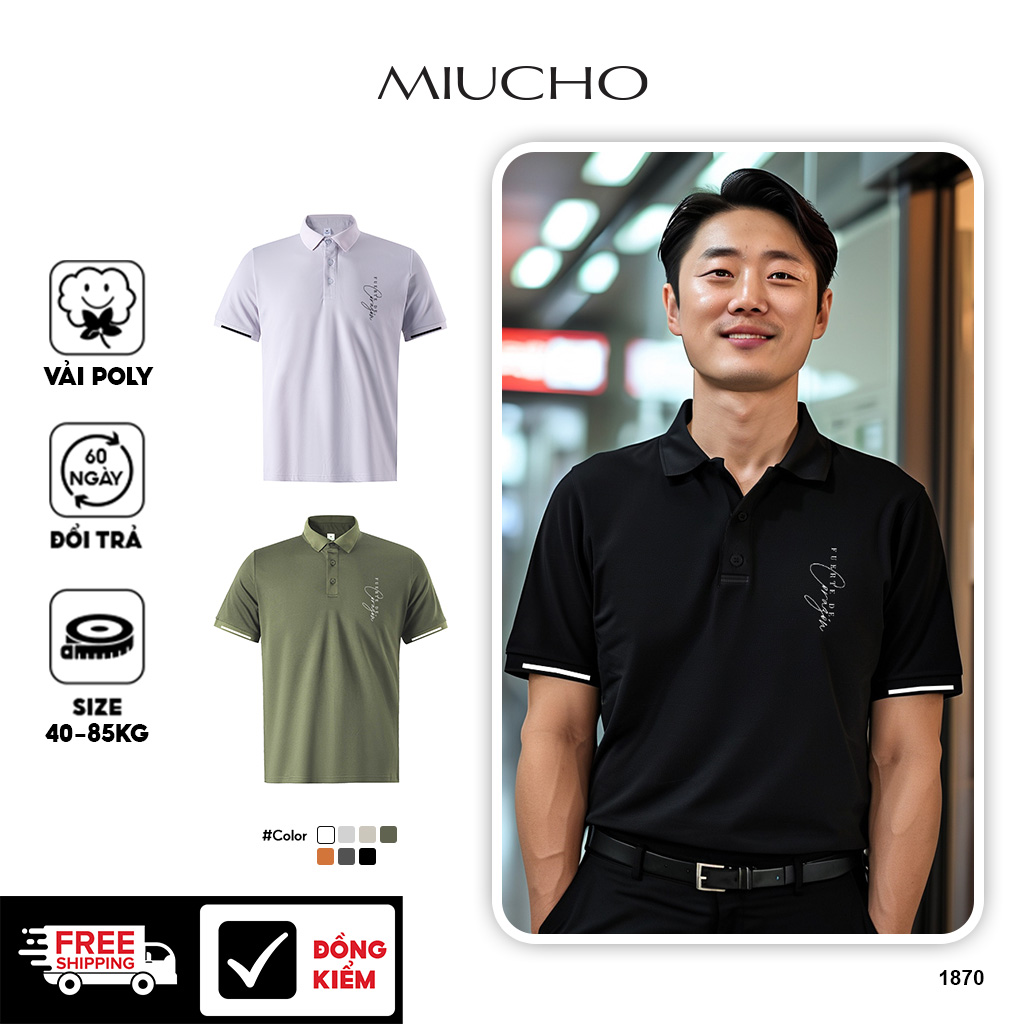 Áo polo nam form vừa 1870 Miucho Iconic vải cá sấu đứng form thoáng mát in Typography_thumbnail_1