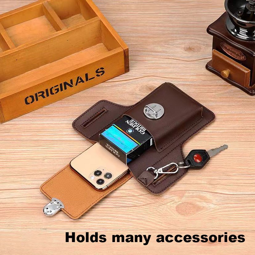 HUBO Men's Belt Leather Case Vertical Multifunctional Portable Phone Waistpack Card Bag Can Be Keyed Pu Leather Gift_thumbnail_6