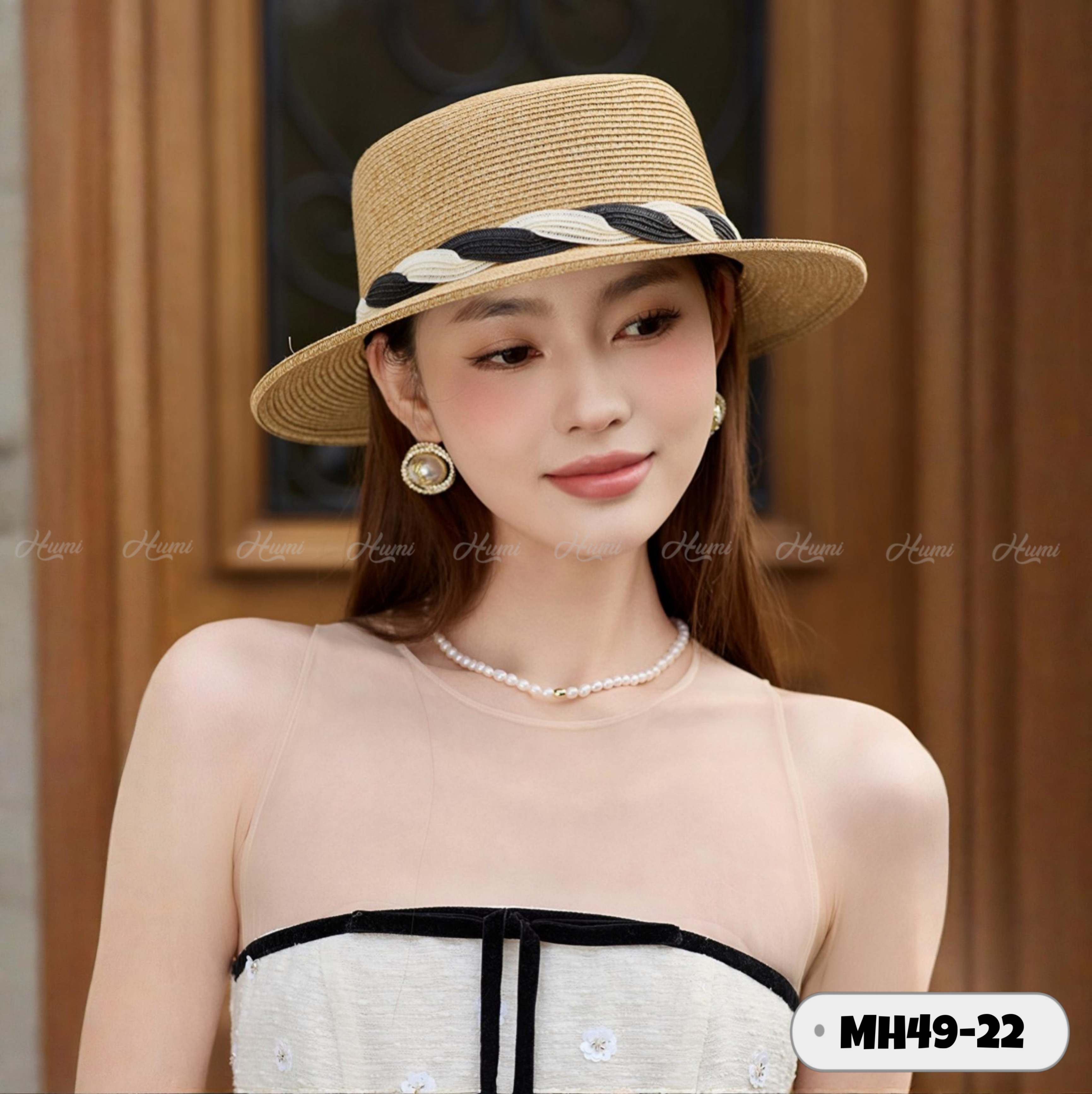 MŨ CÓI NỮ VÀNH PHẲNG CÓ ĐAI XOẮN  (MH49-22 Đai đen)