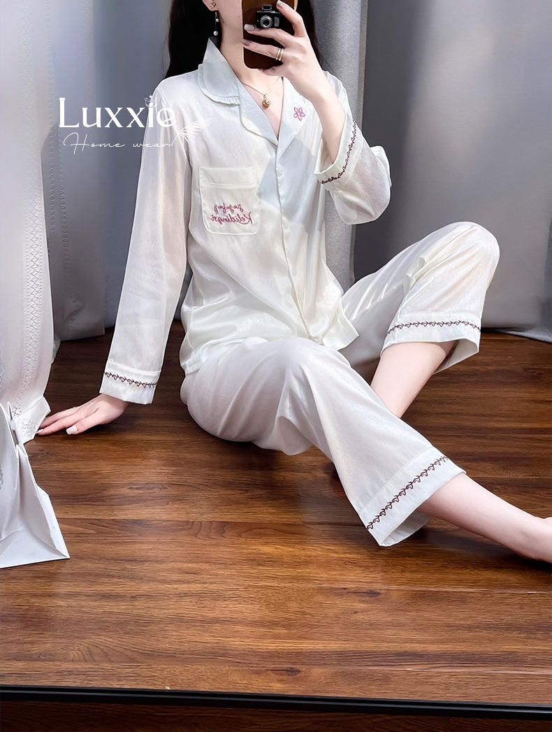 LEDAI17 Pijama lụa xước trắng cổ thêu bông hoa_thumbnail_3