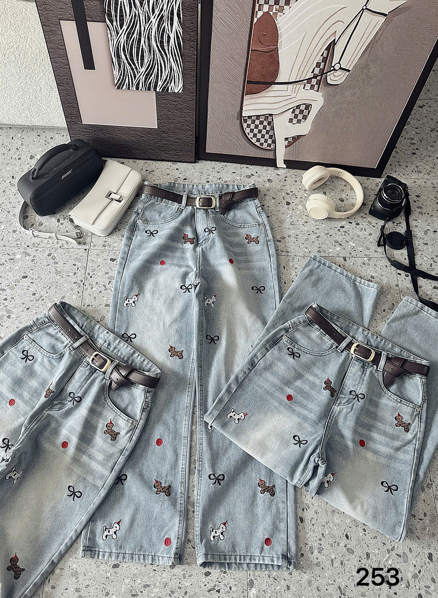 BIGSIZE - Quần jean suông thêu T-QJ253