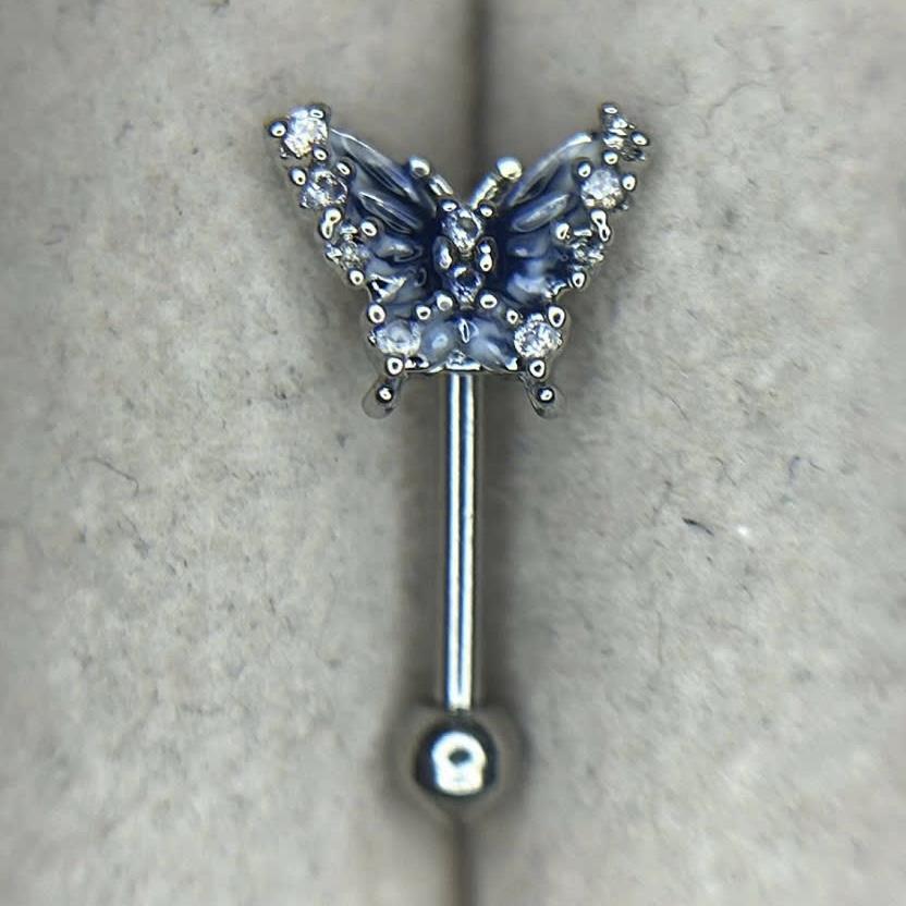 khuyên kiểu vertical con bướm xanh đính kim cương trắng nhỏ viền bạc nổi_thumbnail_1
