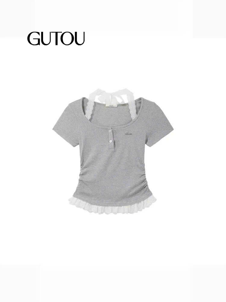 [GUTOU] Áo thun gân tăm phối ren cổ vuông_thumbnail_12