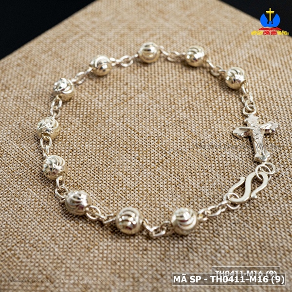 Lắc mân côi bạc Thánh Giá M16