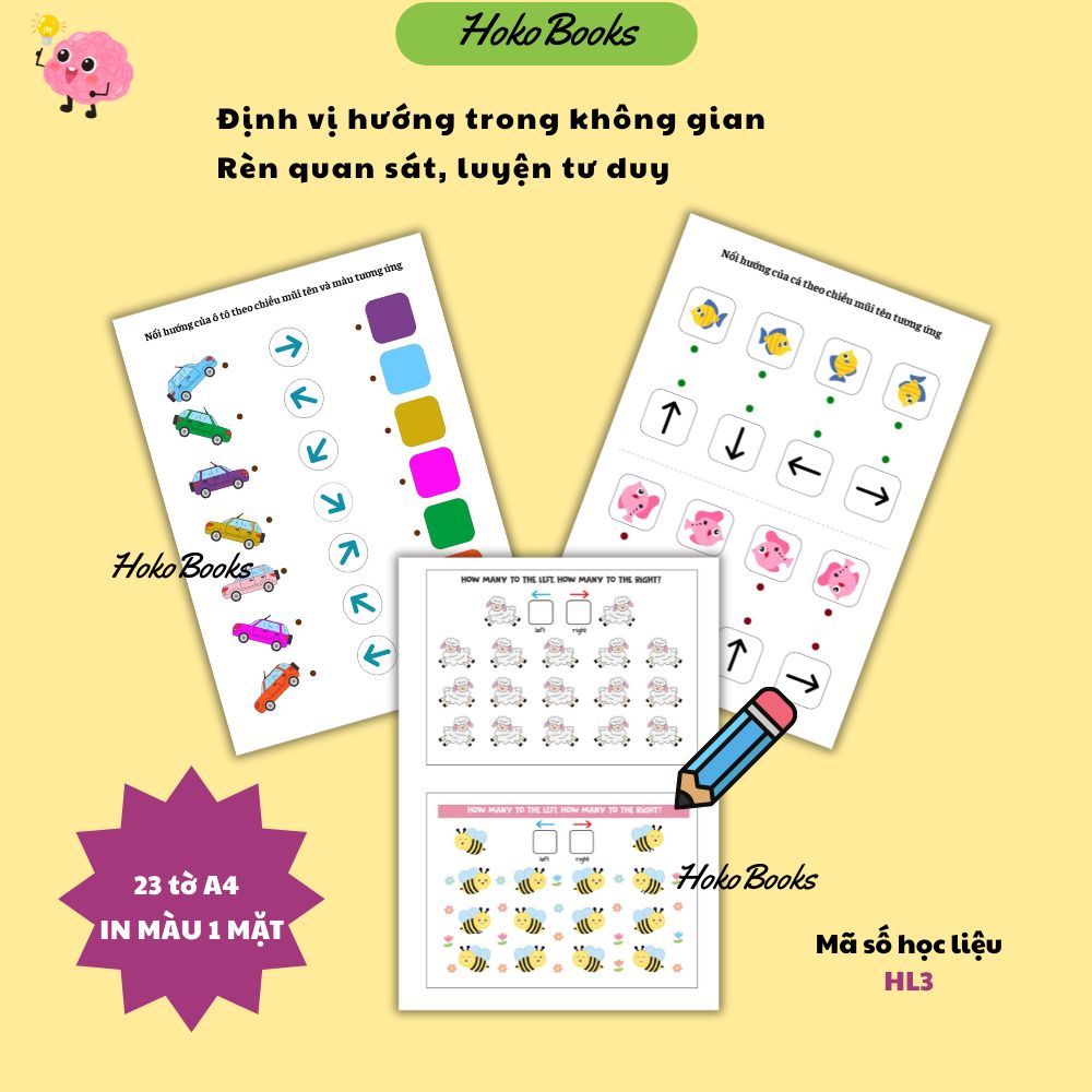 HL3 Bộ 23 tờ Học liệu Nhận biết không gian, vị trí, định vị hướng