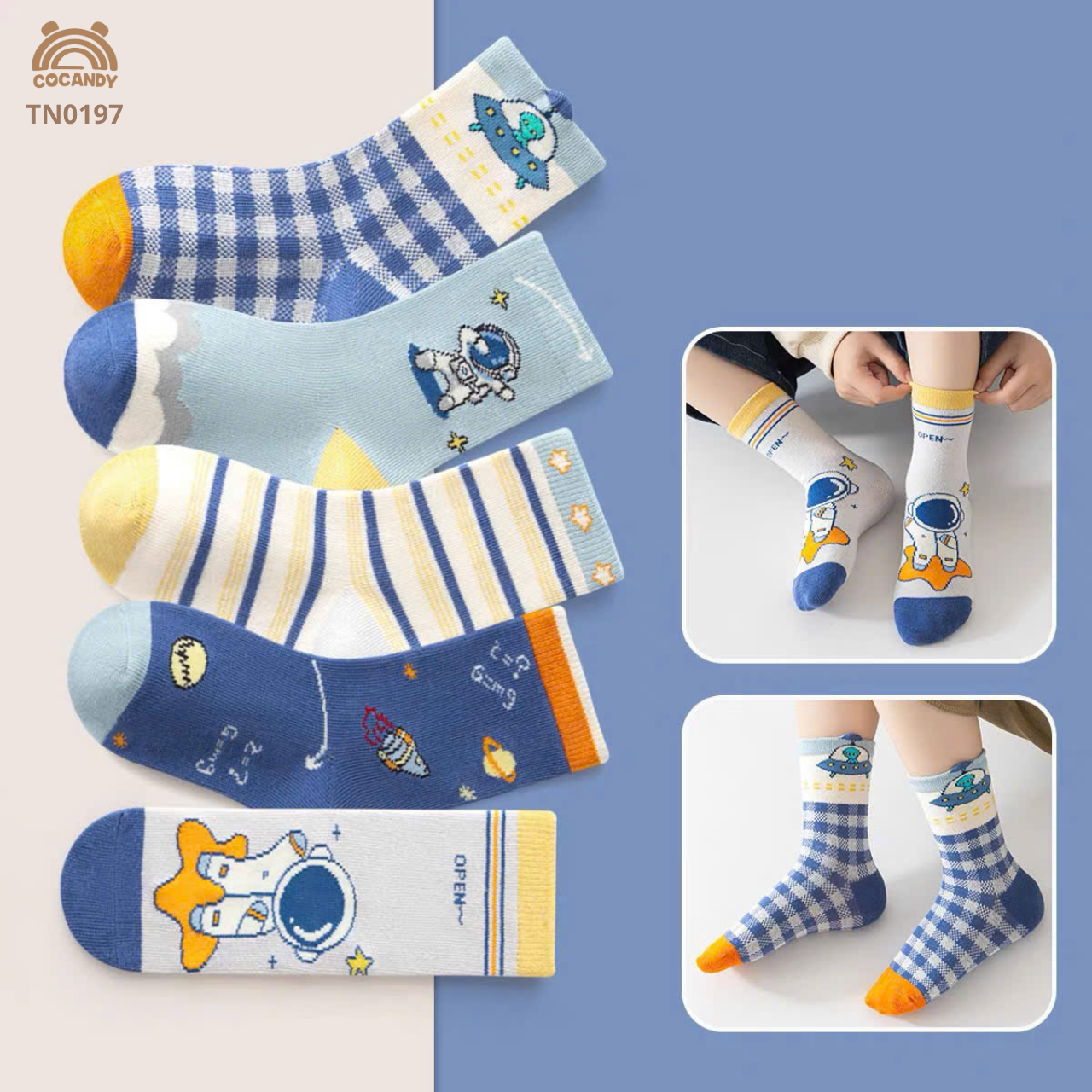 Set 5 đôi tất đôi XANH phi hành gia