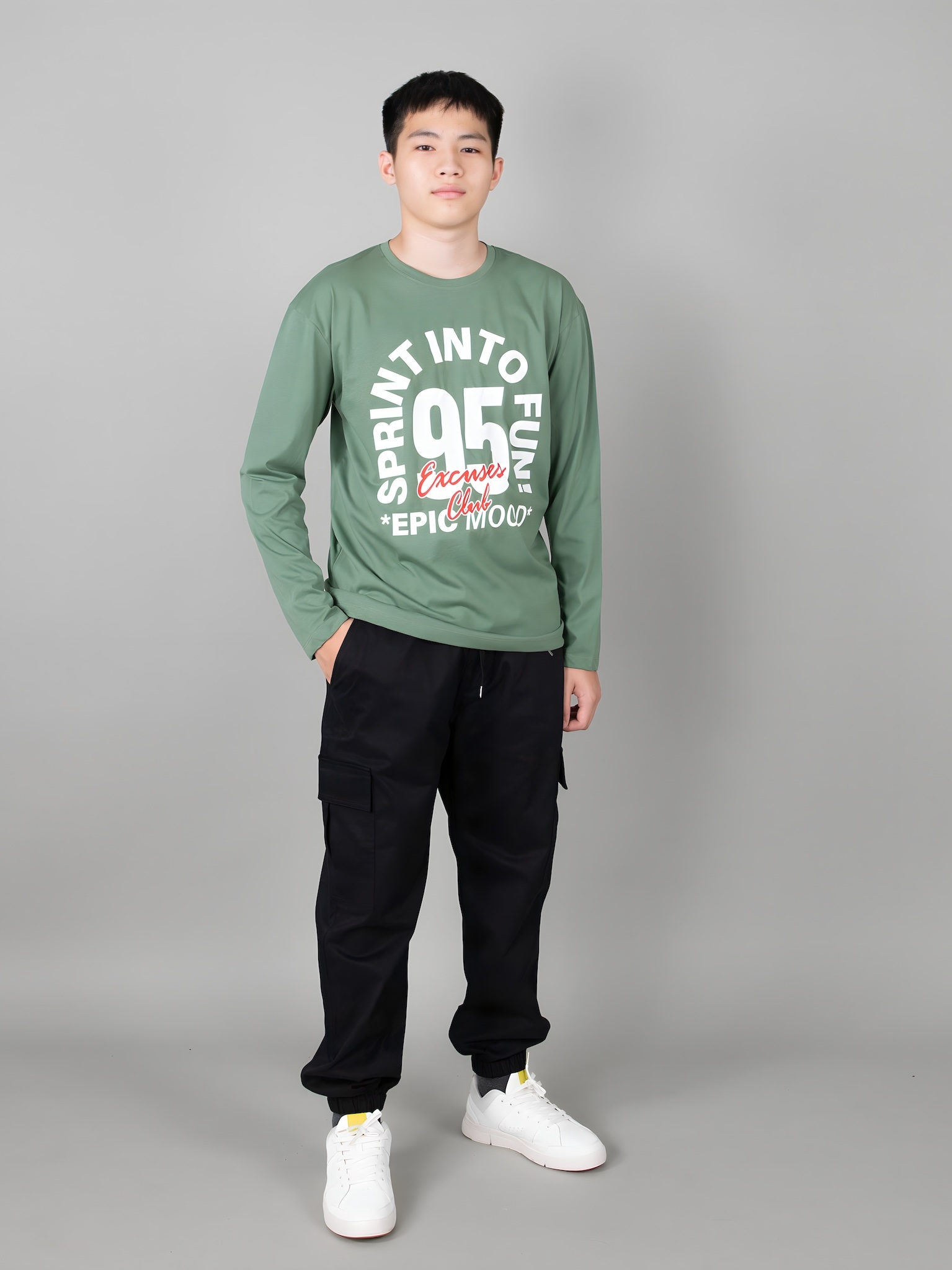 Áo phông dài tay xanh Crown Blue in chữ số 95_thumbnail_2