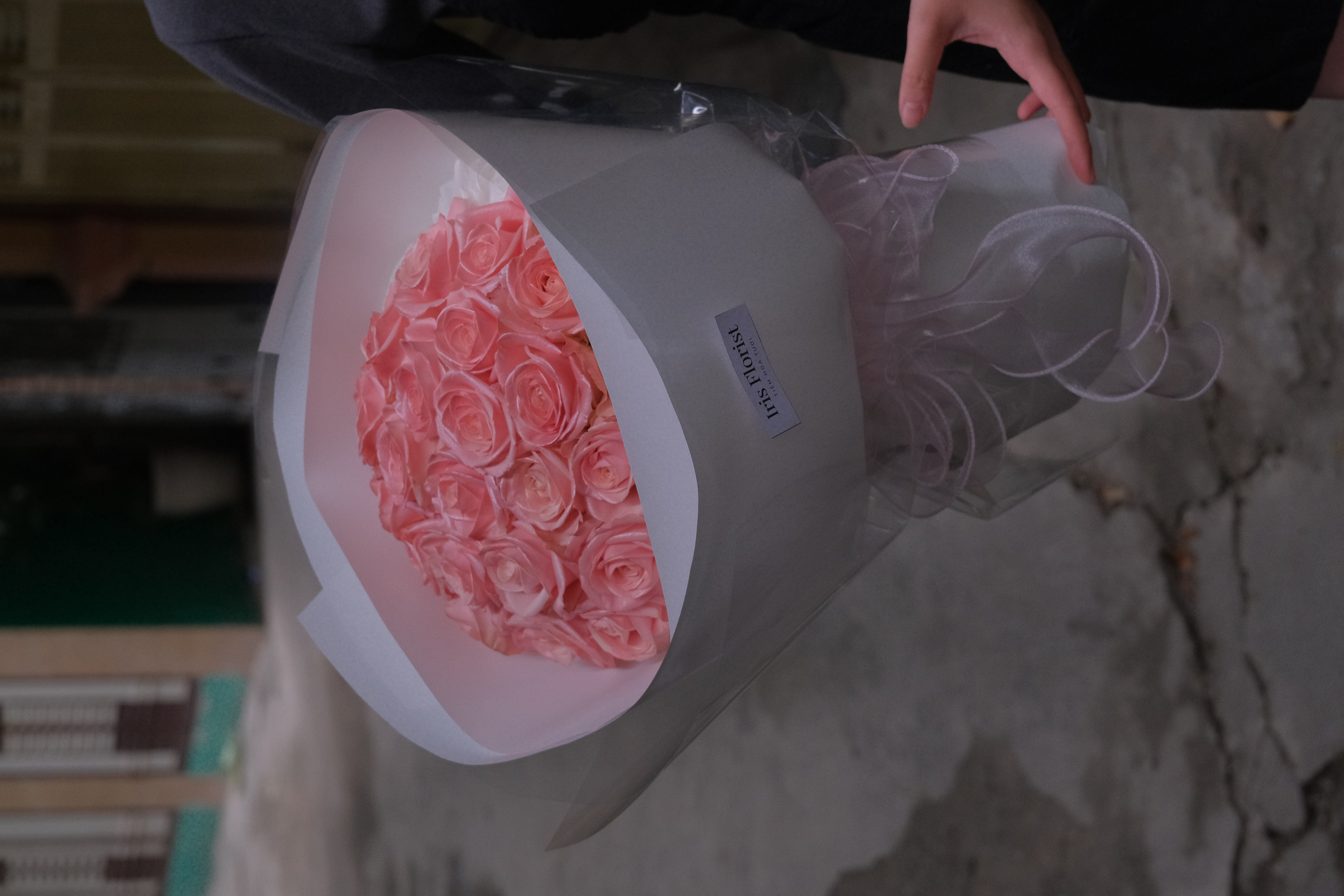 Bó hồng Pink Blush - Bó tròn trắng