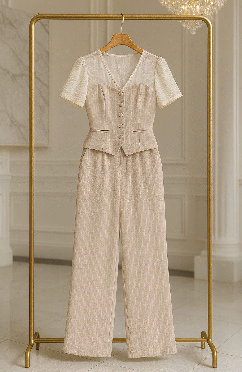 Set bộ đồ áo cổ V phối sọc phong cách_thumbnail_11