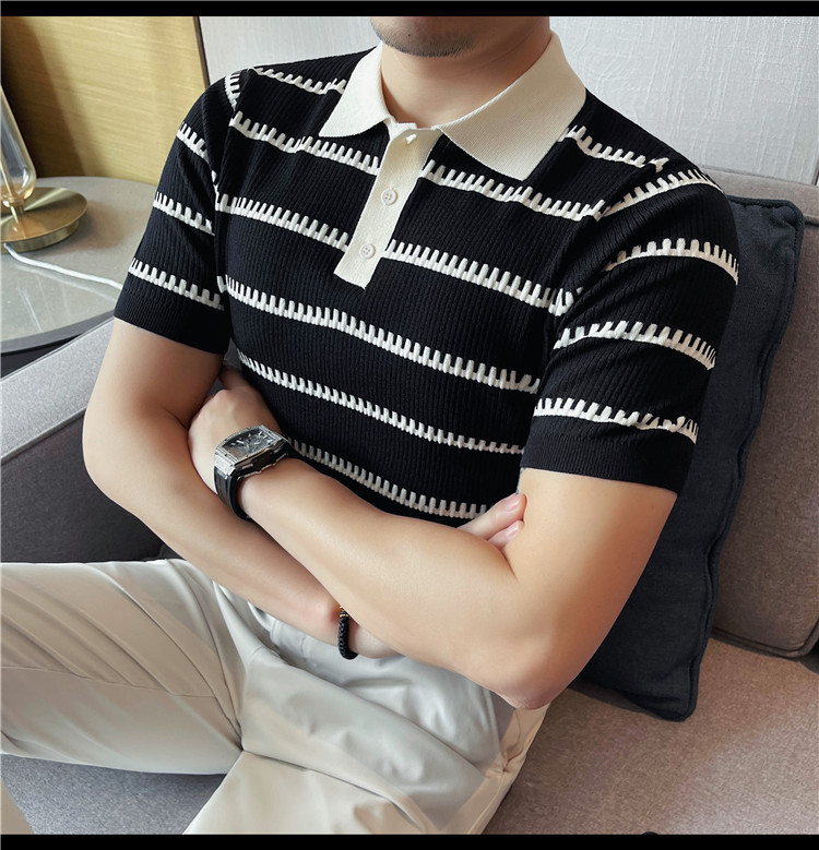 PA59 – Áo polo nam dệt kim băng lụa sọc tay ngắn, ve áo co giãn_thumbnail_2