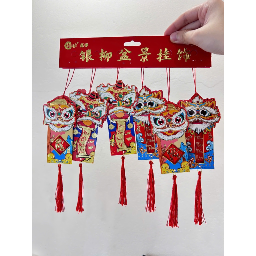 Bộ SET 6 Dây Treo Trang Trí Tết, Đầu Lân Chúc Phúc, Treo Cây Mai Cửa Nhà, Đỏ Vàng May Mắn 356BD_thumbnail_0