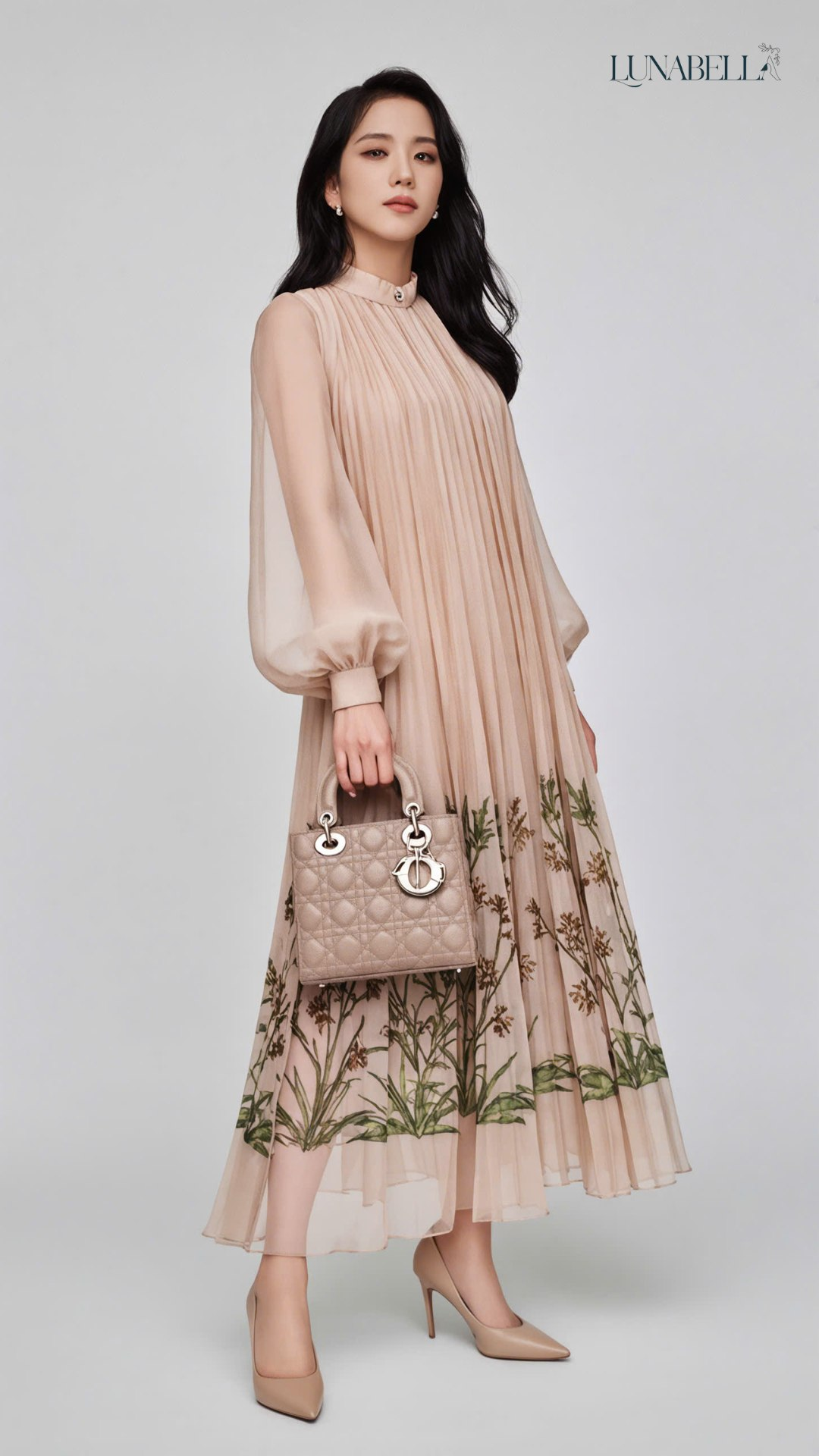 Váy MELIORA suông voan tơ in họa tiết màu KEM