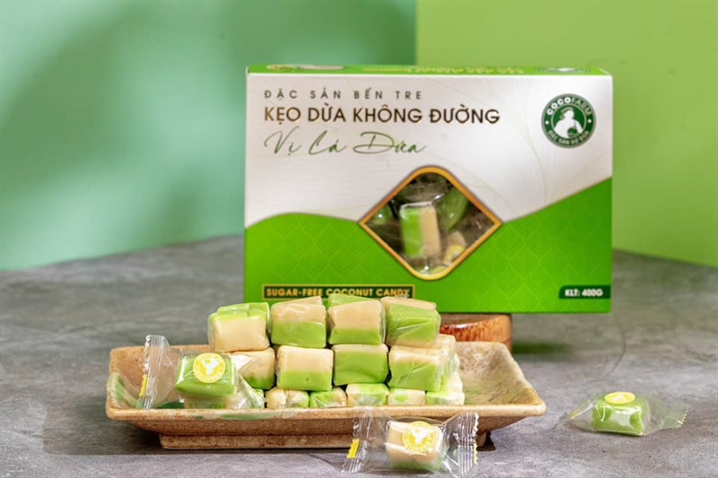 Kẹo dừa Bến Tre không đường vị lá dứa 400g