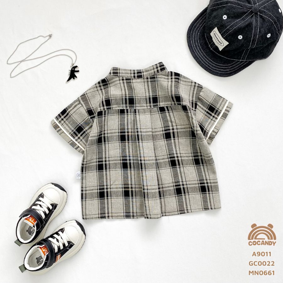 Áo cộc caro ĐEN sơ mi cổ trụ_thumbnail_3