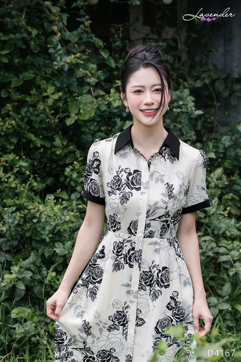 Đầm hoa cổ đức nẹp tay ngắn  D4167_thumbnail_2