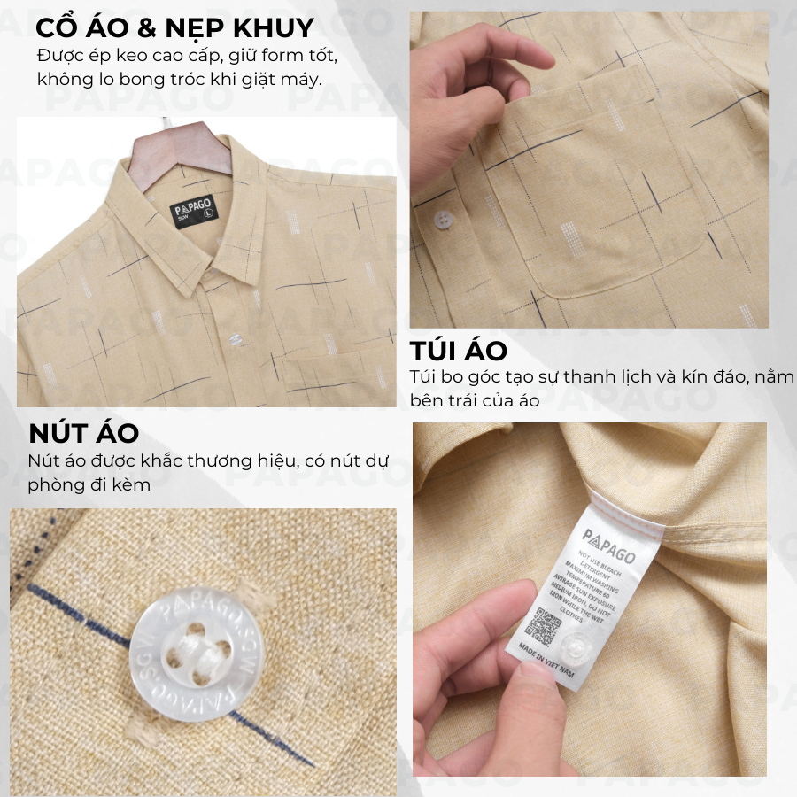 Áo sơ mi nam trung niên PAPAGO tay ngắn lai bầu vải xô đũi in họa tiết - P24SNHT009_thumbnail_4