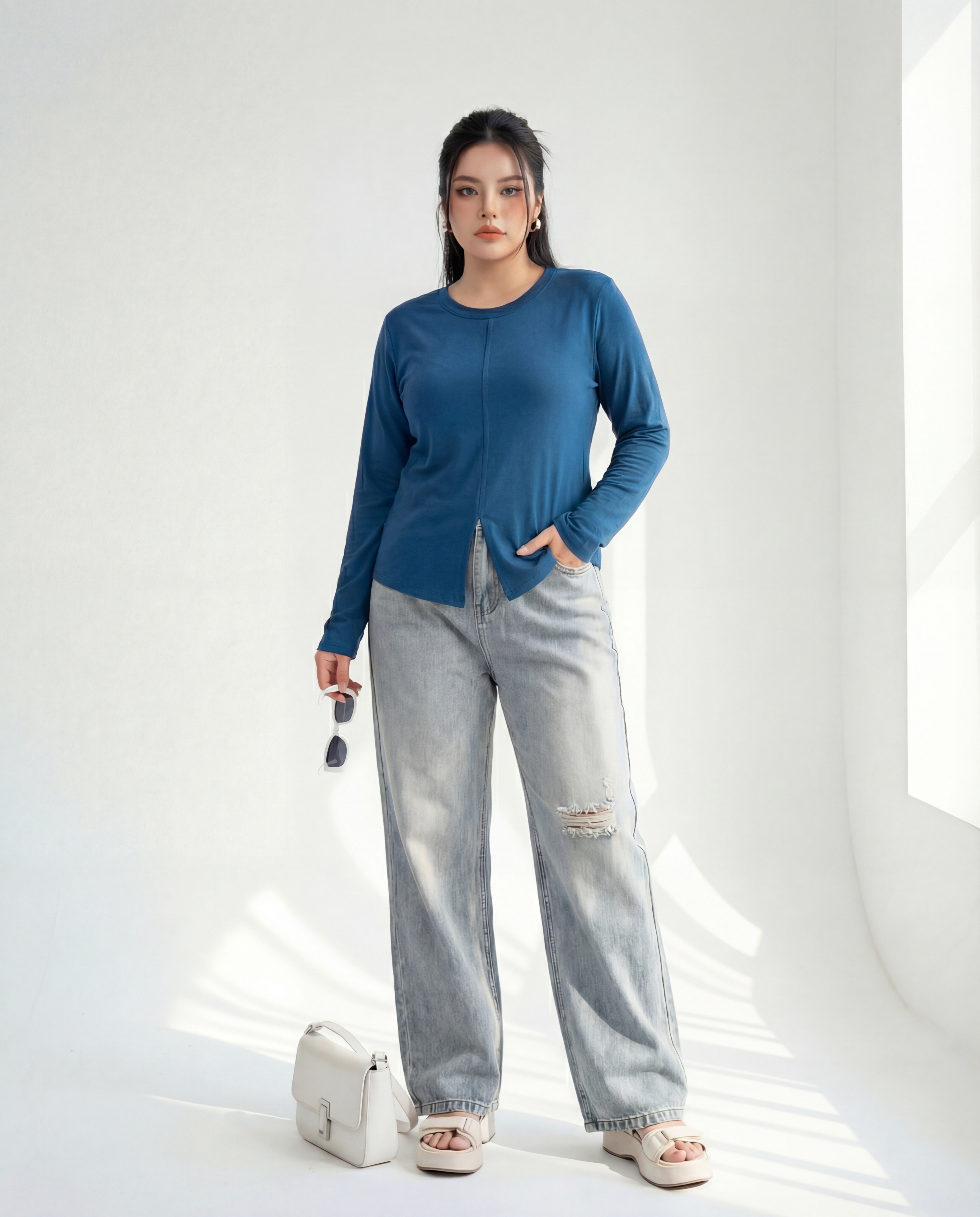 BIGSIZE- Áo tay dài xẻ tà T- AT9067