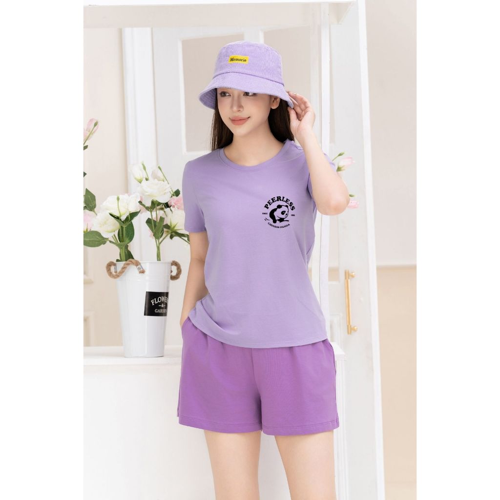 Bộ quần áo nữ dáng vừa in chữ PEERLESS - Set bộ nữ mặc nhà/ đi chơi  (áo thun form vừa + quần đùi) - LOZA VP40_thumbnail_11