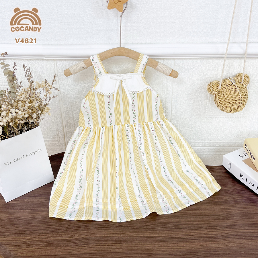 Váy 2 dây VÀNG hoa nhí cổ nơ phối ren