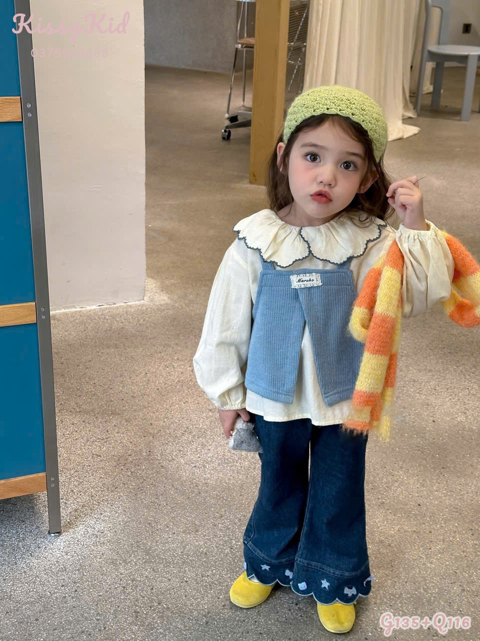 (G135) Áo thô cổ bèo mix cùng áo 2 dây xanh dương Hey Mingxing_thumbnail_0