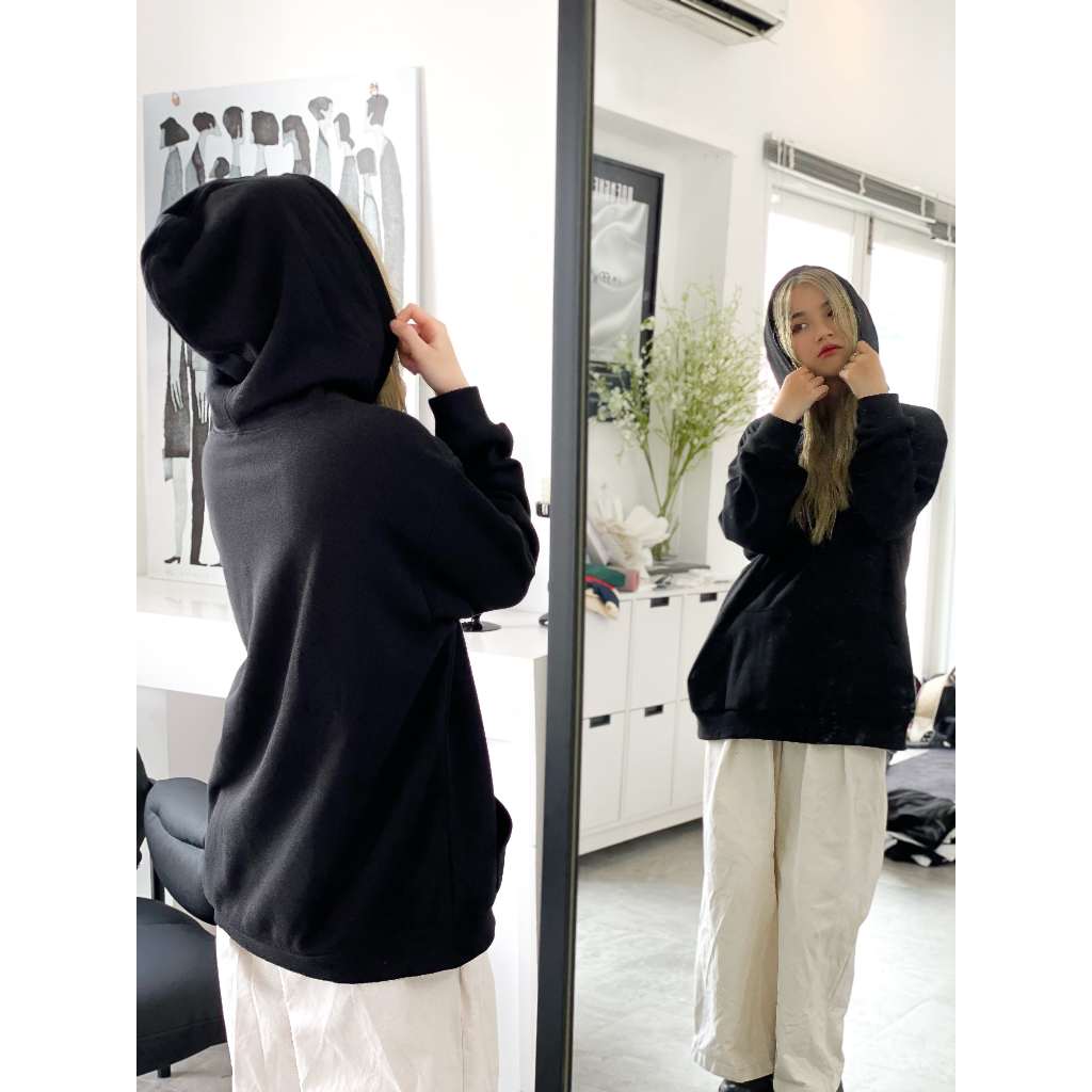 Áo hoodie trơn nữ form rộng HDT01 Miucho chân cua dày dặn in basic_thumbnail_6