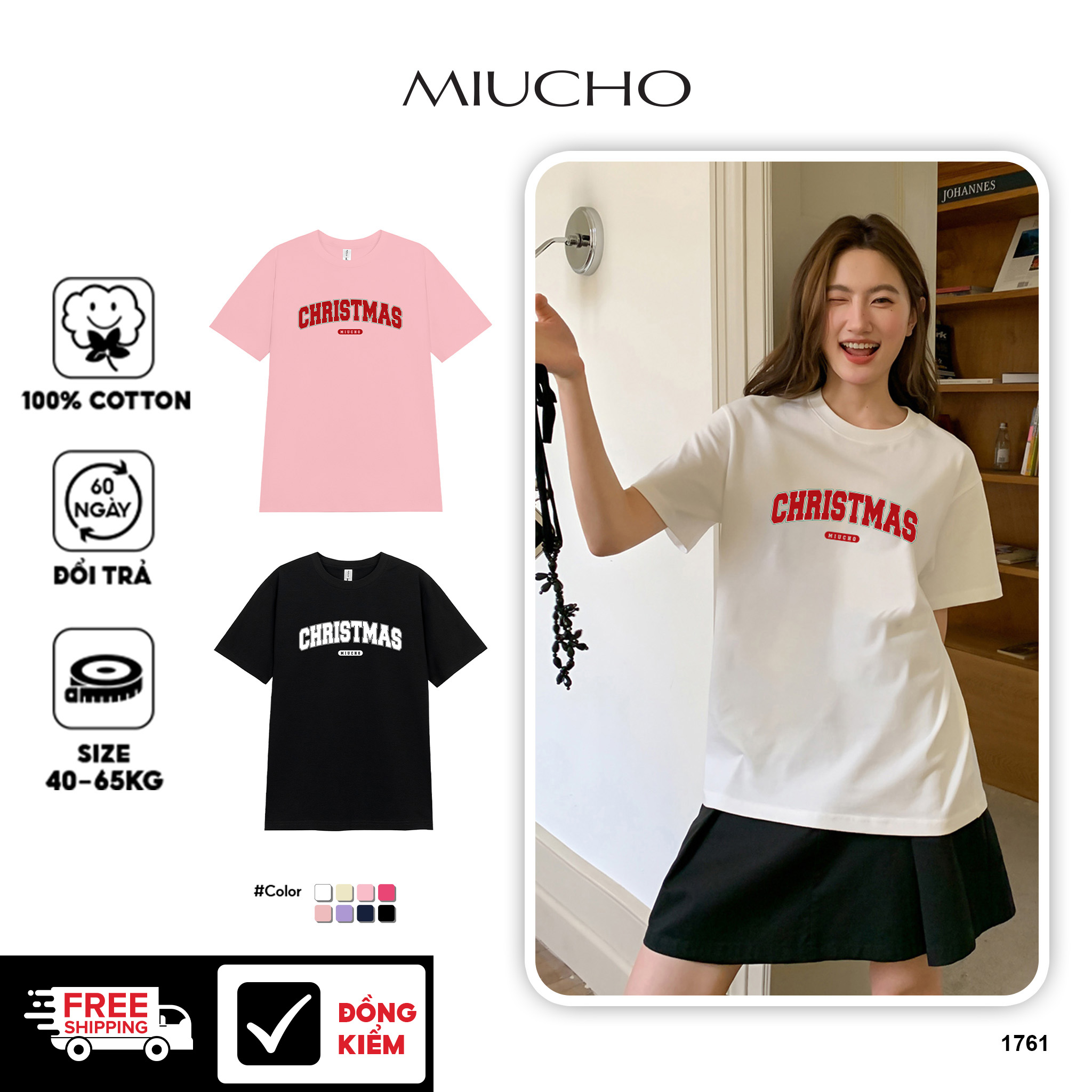Áo thun nữ giáng sinh noel form vừa regular vải cotton 4c thoáng mát 1761 Miucho Chic Chic in typography