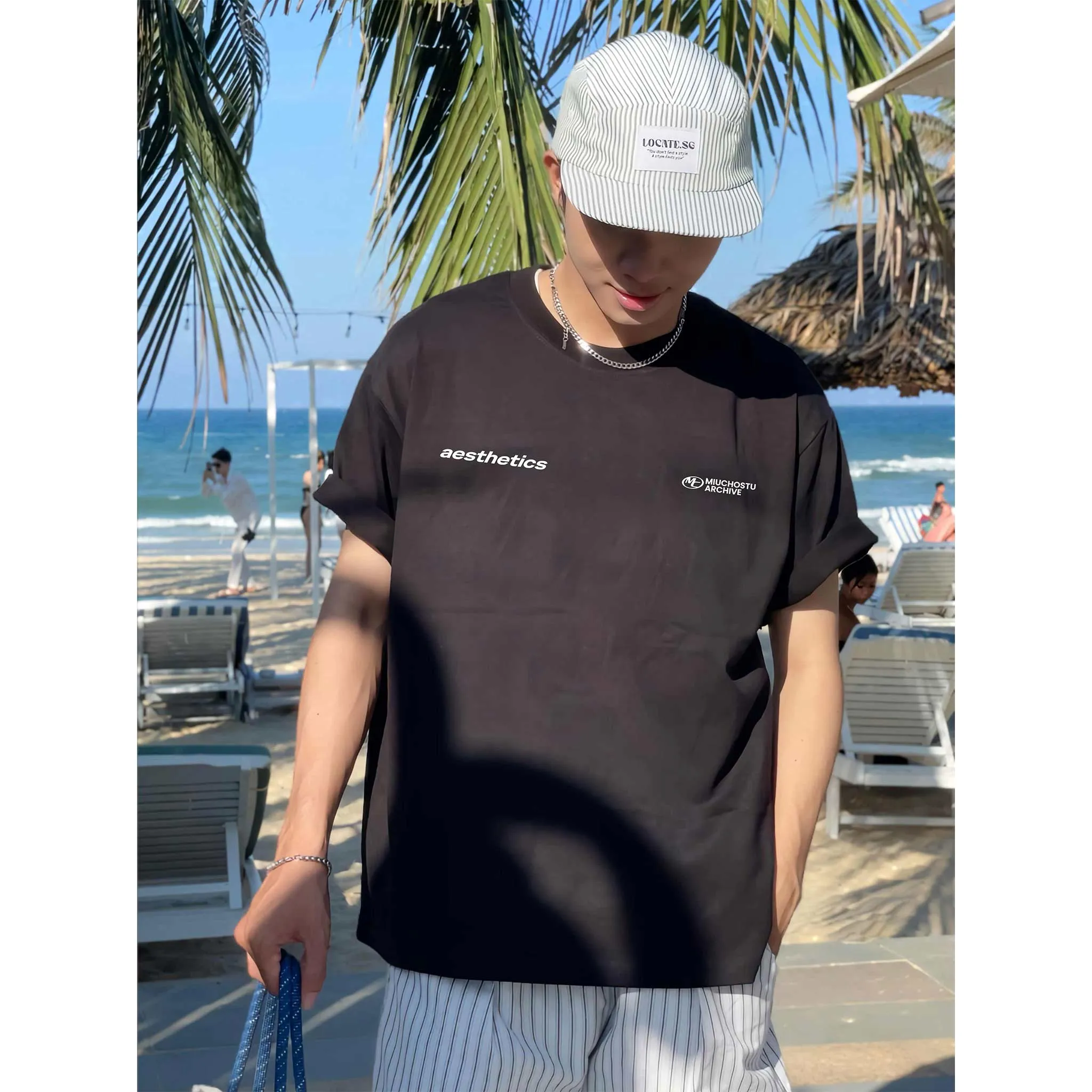 Áo phông nam basic form boxy chuẩn dáng 2566 Miucho vải cotton mềm mịn thoáng mát in typography_thumbnail_3