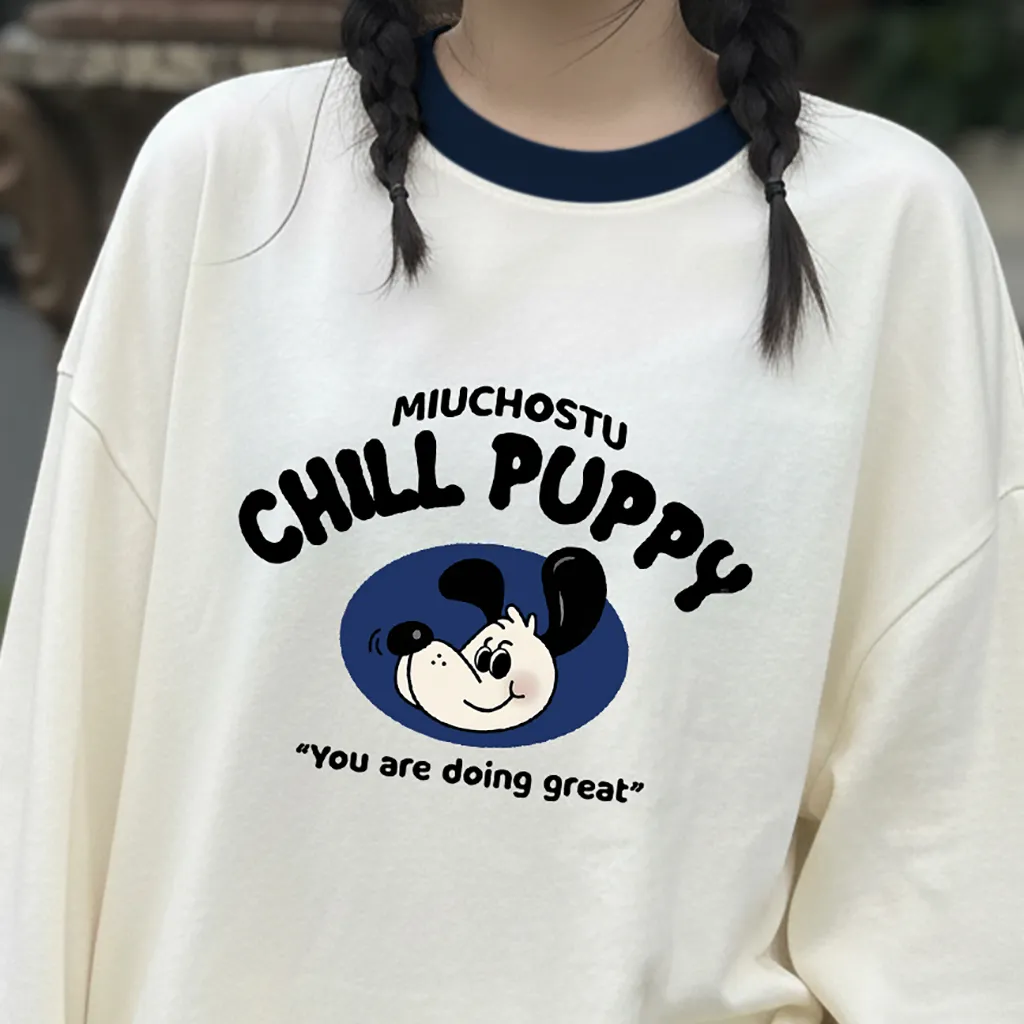 Áo thun tay dài form boxy Miucho vải thoáng mát phối cổ in mix tôn dáng Chill Puppy 2810_thumbnail_9