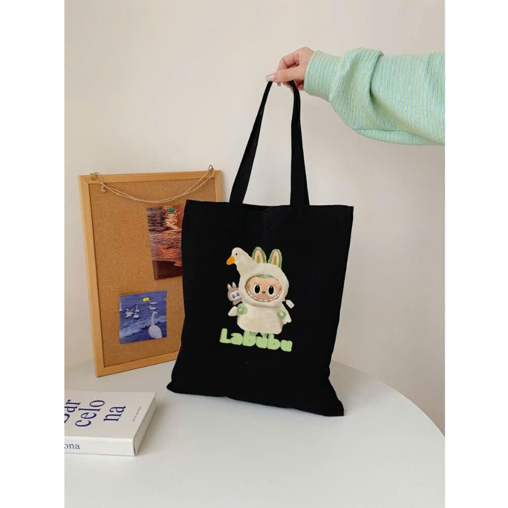 Túi tote Labubu vải canvas có túi phụ phong cách Hàn Quốc kích thước 33x37c đựng vừa A4 và laptop  - TOTE01_thumbnail_3